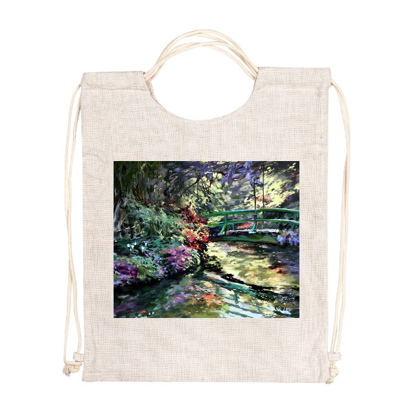 Vak na záda - lněný vzhled s potiskem Monetova zahrada